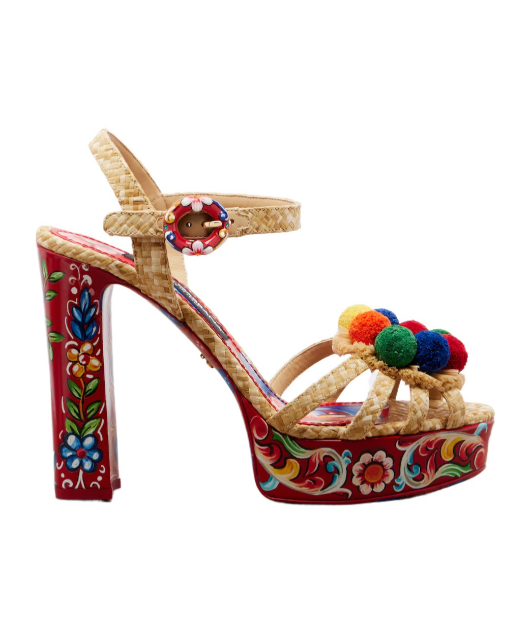 Dolce & Gabbana Keira Platform Heel Sandals Pompons Flowers In Multi