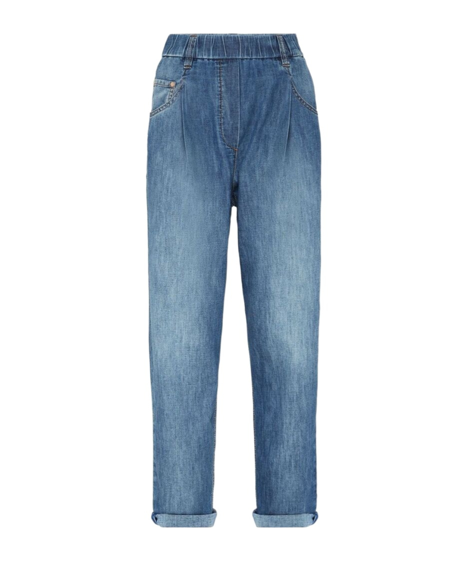 Brunello Cucinelli Elasticated Waistband Tapered Jeans In Blue
