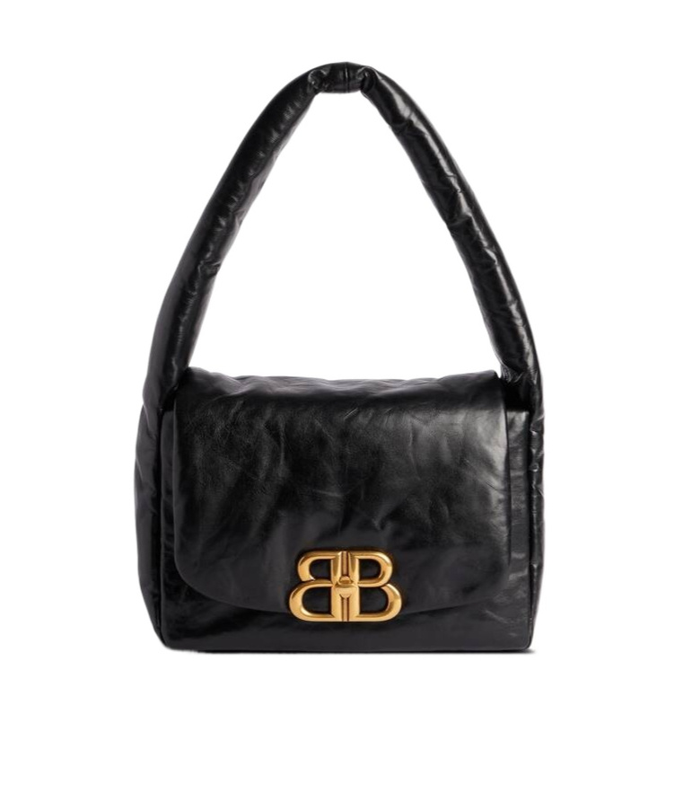 Balenciaga Black Nappa Leather Small Monaco Shoulder Bag In Black