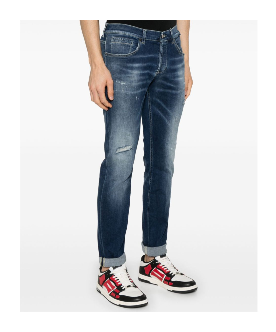 Dondup Indigo Blue Trousers With Distressed Finish And Classic Five-pocket Design In Blue