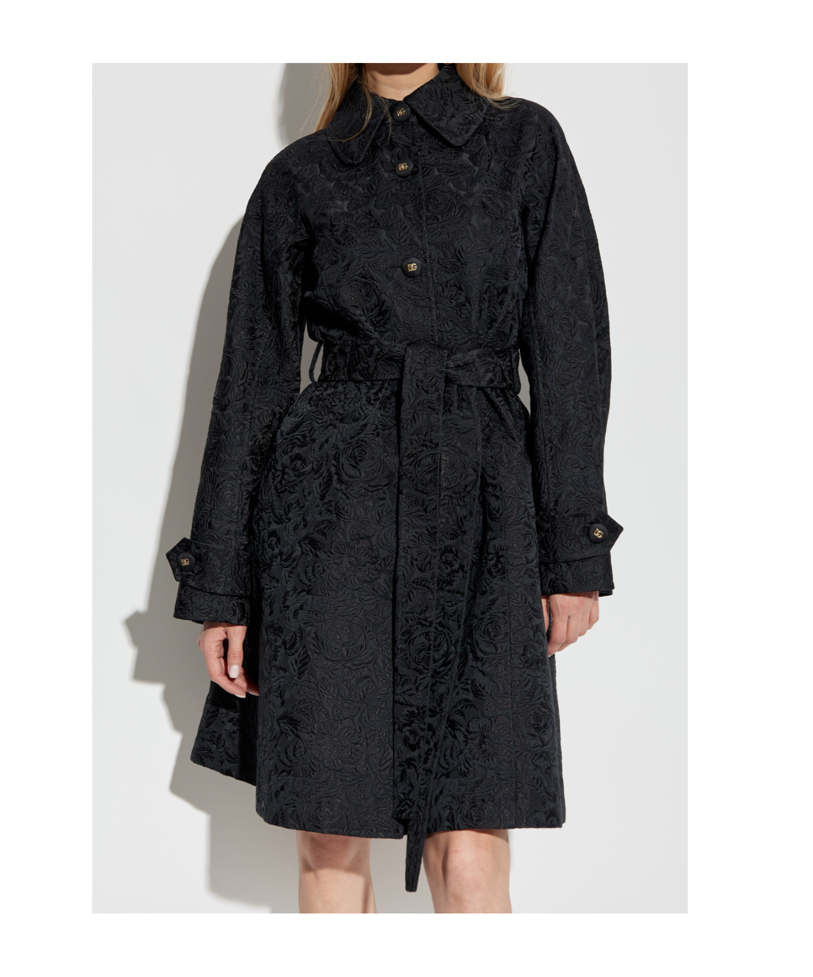 Dolce & Gabbana Floral-jacquard Coat In Schwarz
