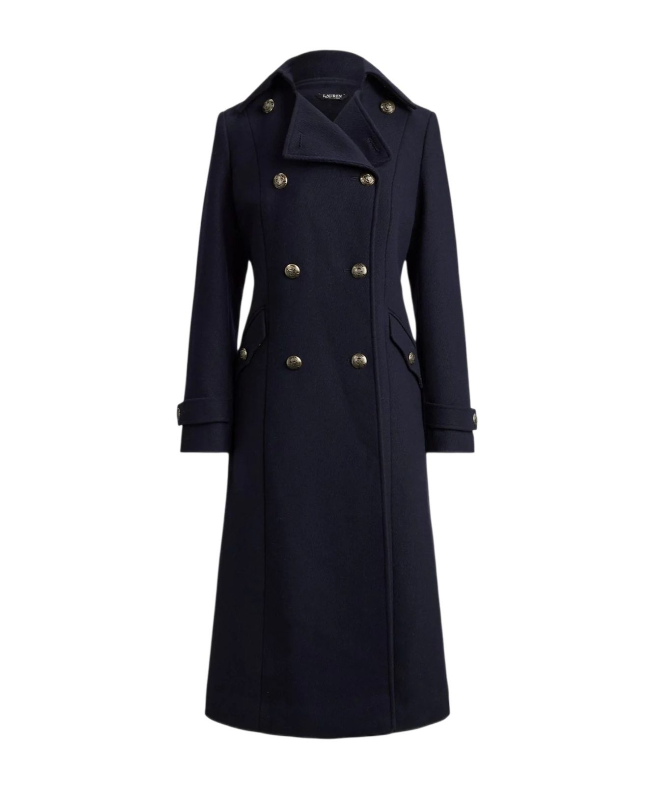 Ralph Lauren Navy Blue Double-breasted Coat In Multi