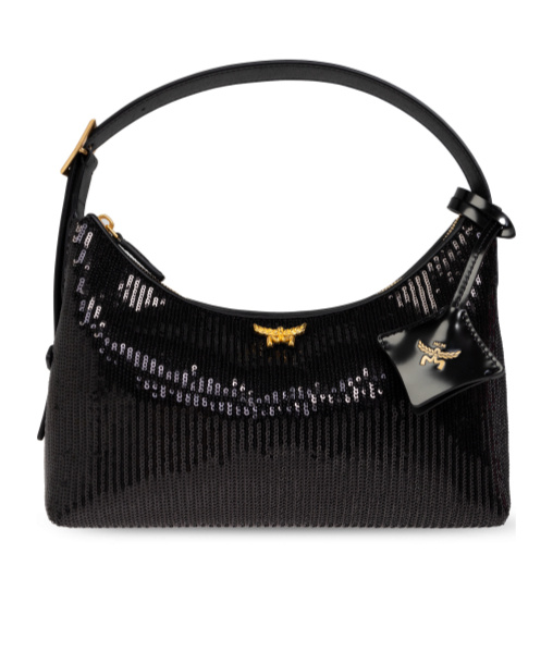 Mcm Sequined Shoulder Bag In Black