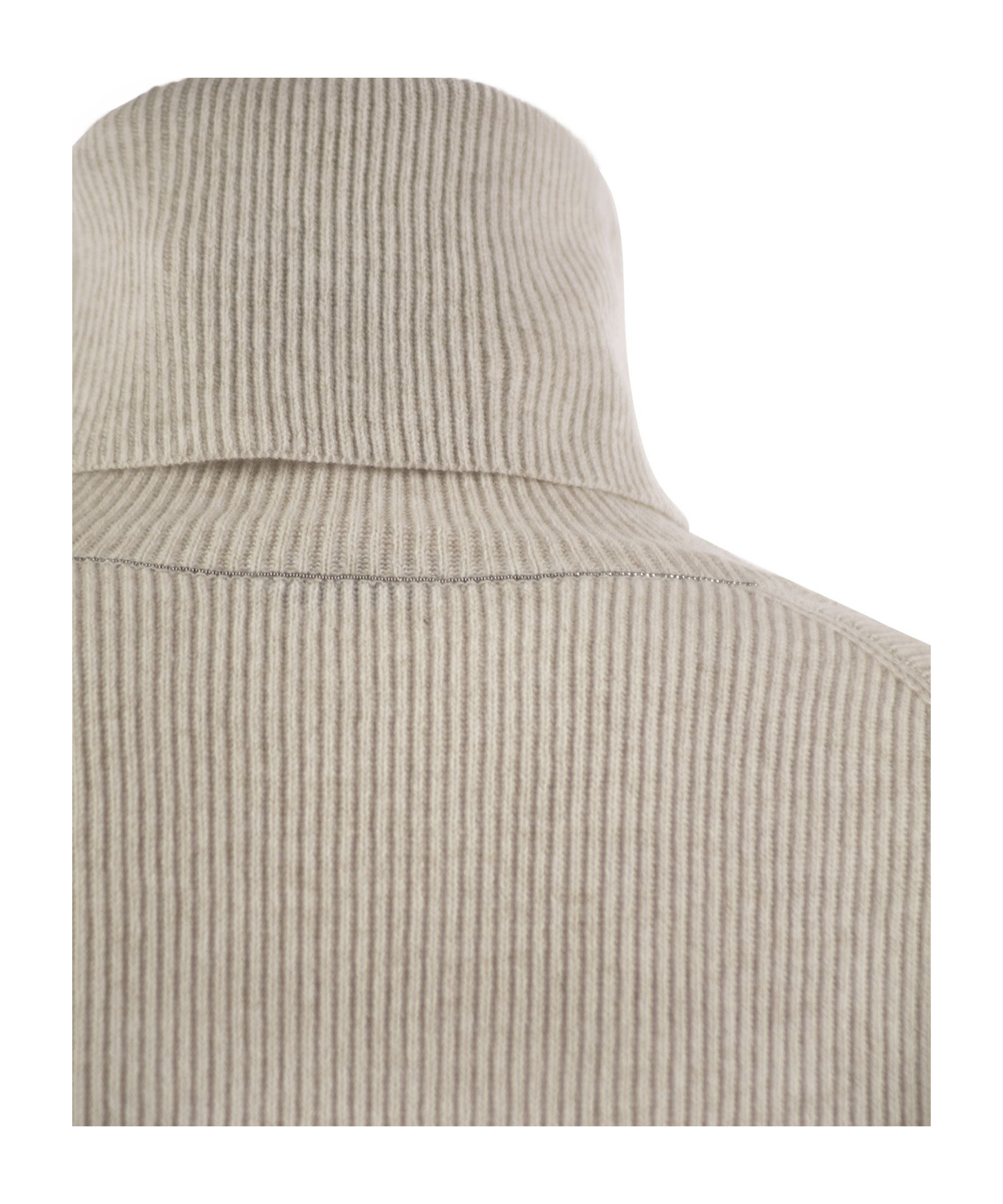 Brunello Cucinelli Turtleneck Sweater In Virgin Wool, Cashmere And Silk Rib In Nude