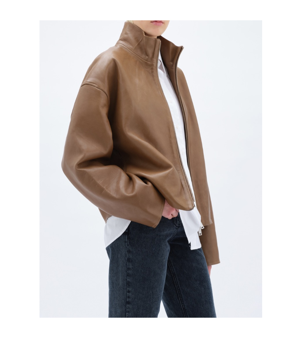 Remain Birger Christensen Stand Collar Zipper Leather Jacket In Brown