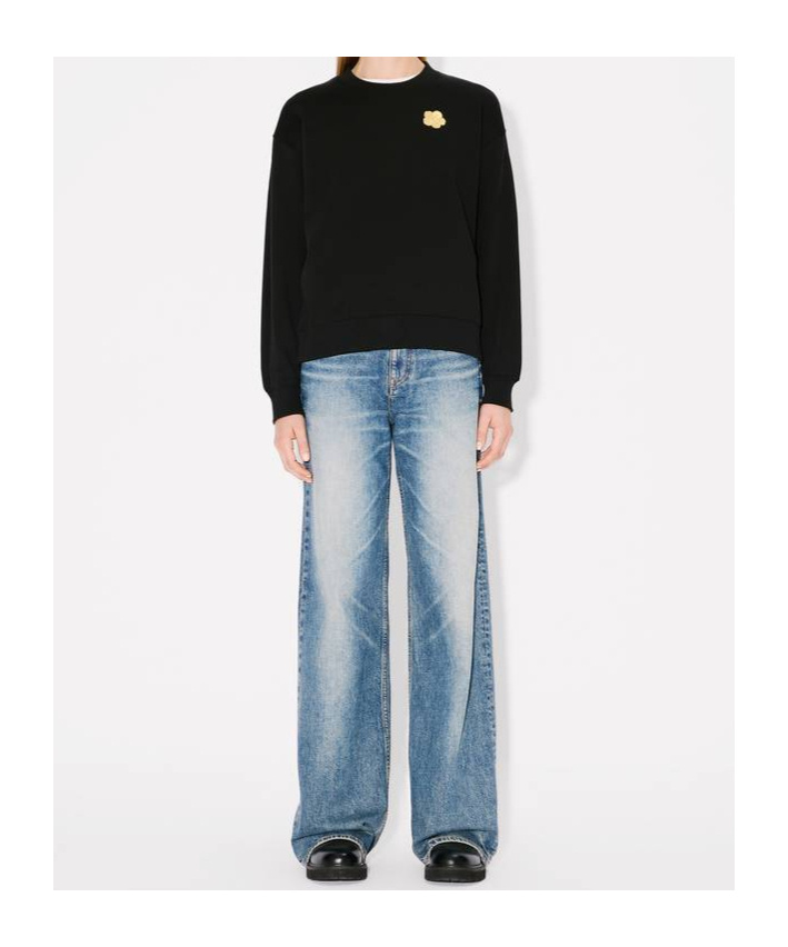 Kenzo Round-collar Long-sleeve Hoodie In Black