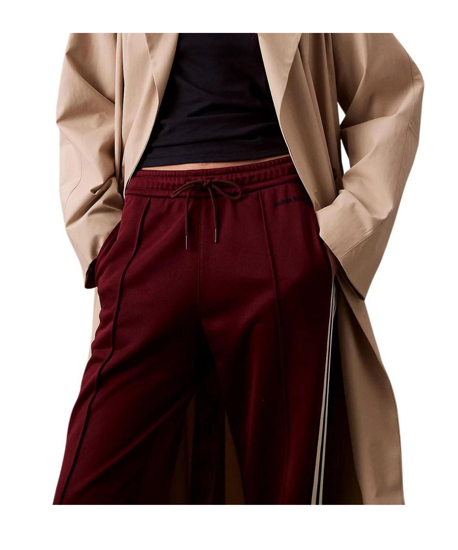Calvin Klein Jeans Est.1978 High Shine French Terry Track Pants In Burgundy