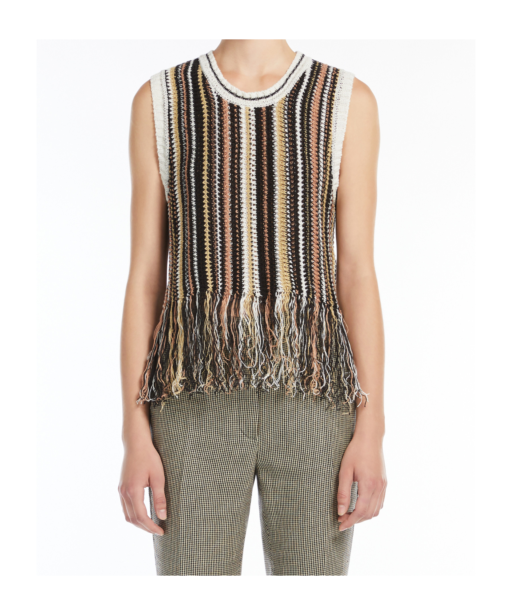 Shop Weekend Max Mara Linen Top With Fringes In Black