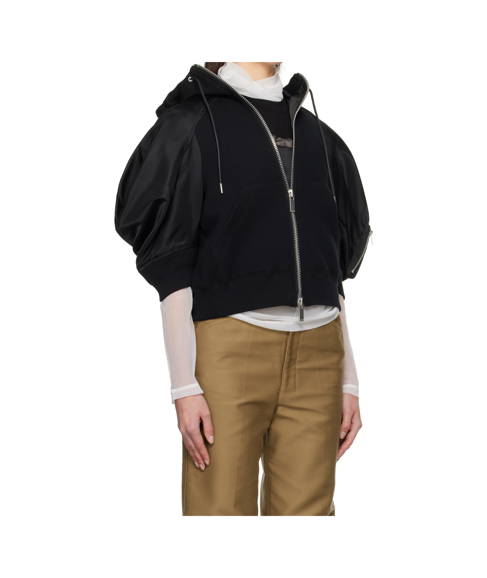Sacai Long-sleeved Spliced Hoodie In Black
