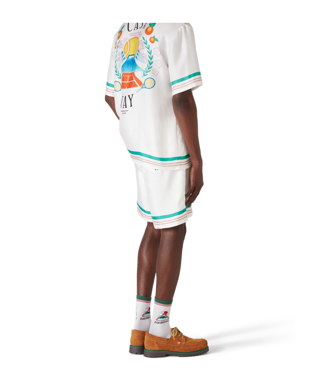 Casablanca Mens Casa Way Graphic-print Drawstring Silk Shorts In White