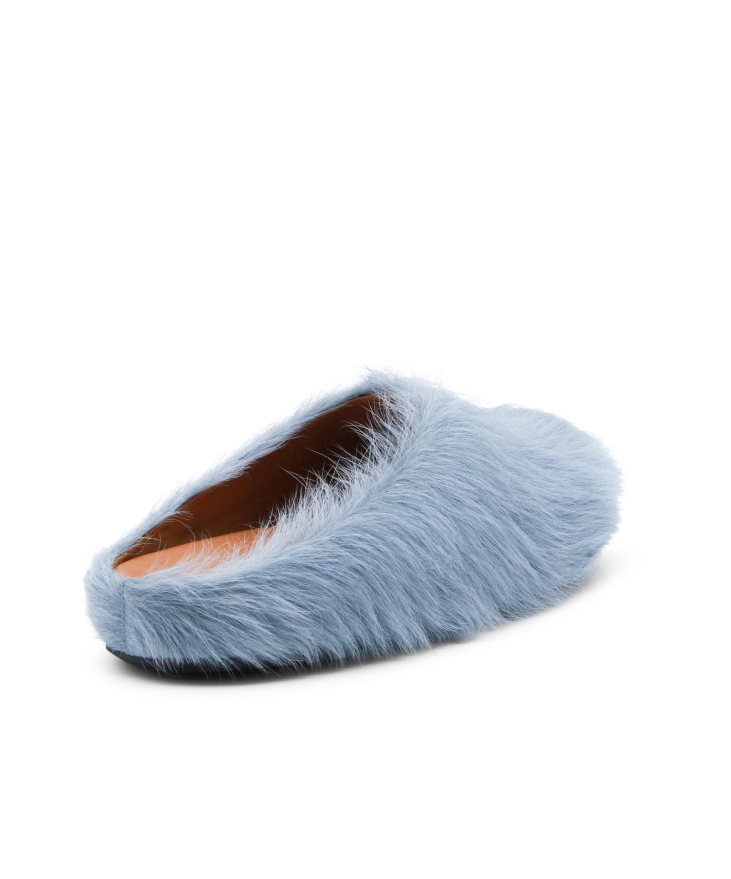 Marni Faux Fur Round Toe Slippers With Heel In Blue