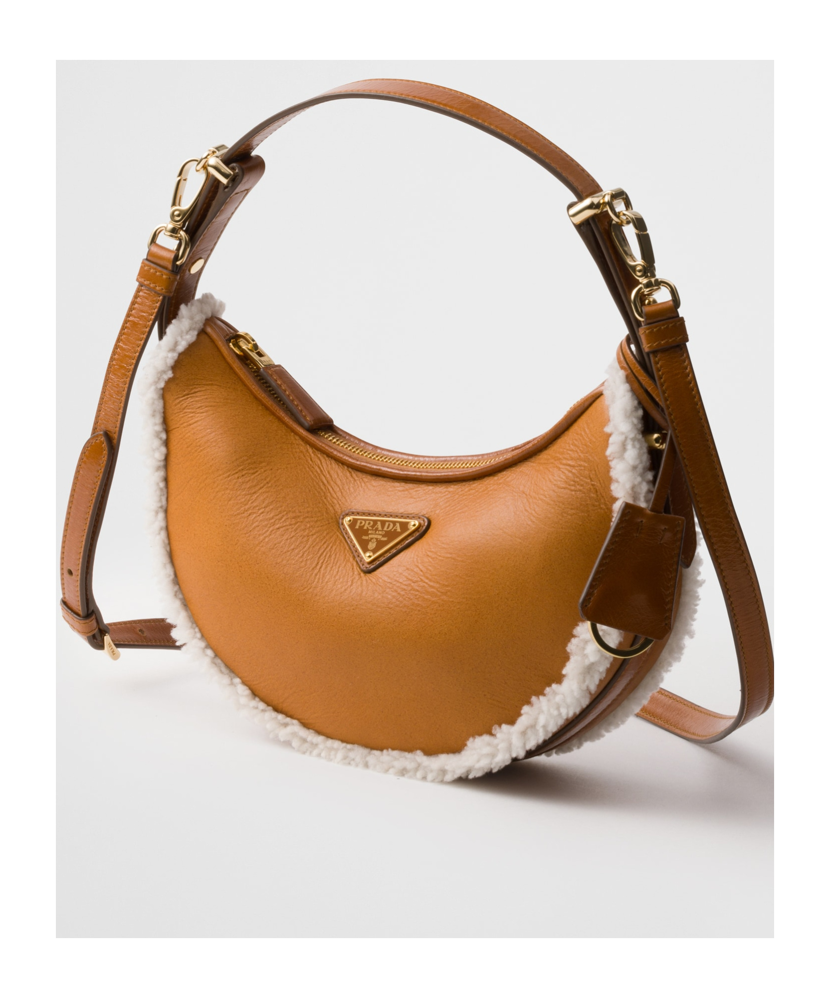 Prada Small Shearling Shoulder Bag In Brown