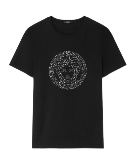 Versace Black Embellished Medusa T-shirt In Black