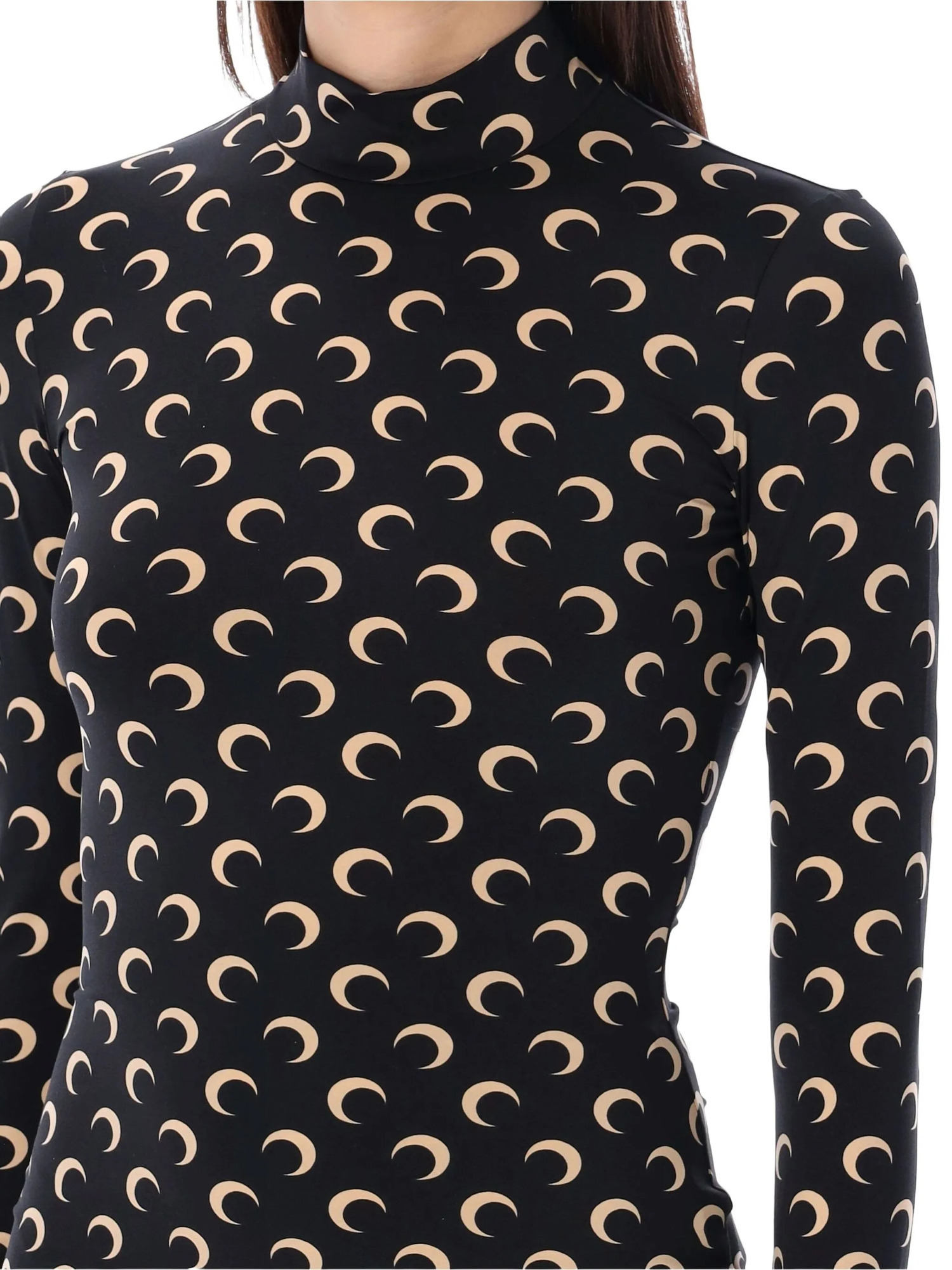 Marine Serre Long Sleeve Turtleneck Printed Blouse In Black