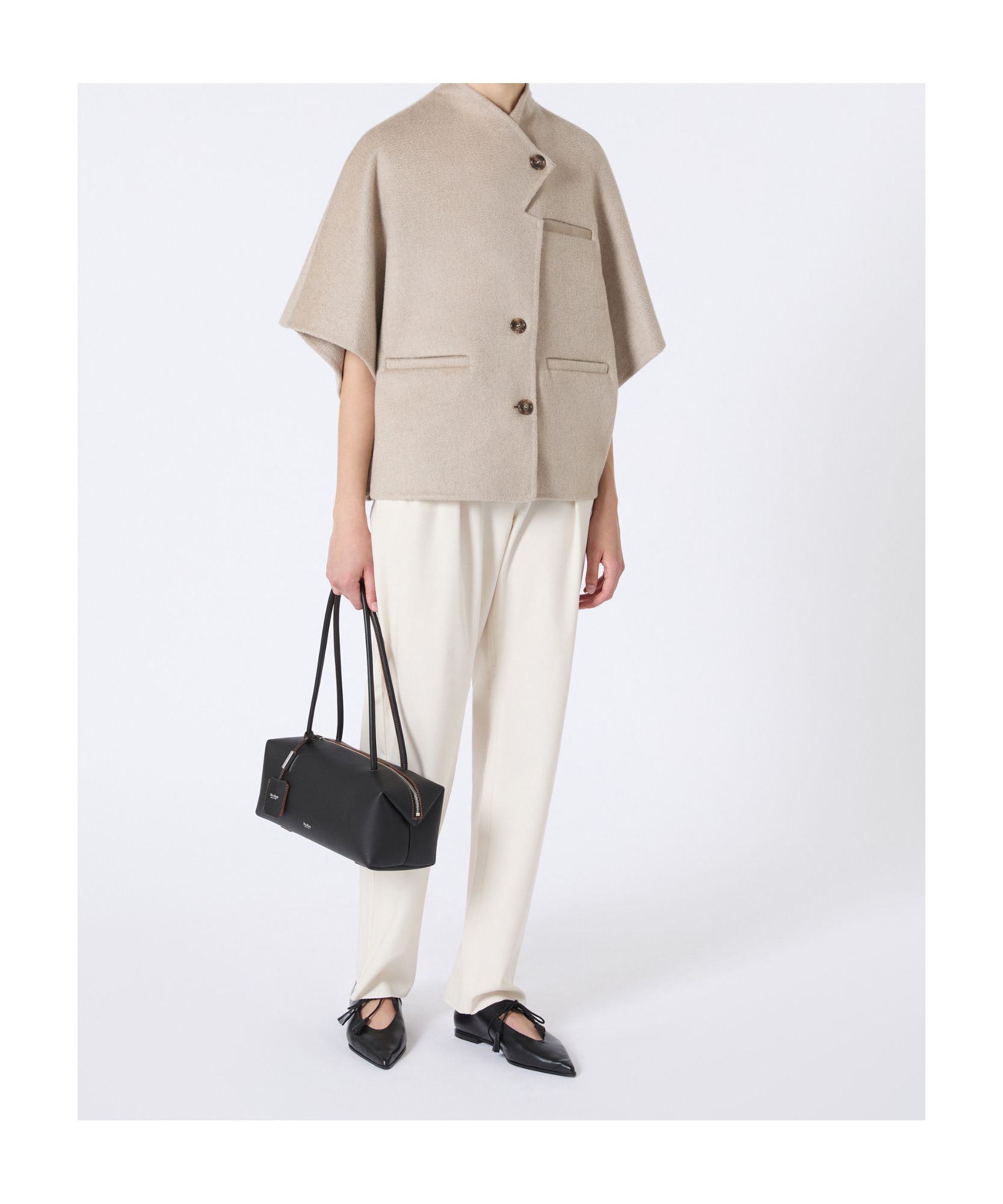 Max Mara Long Cropped Cape In Cashmere Drap In Neutral