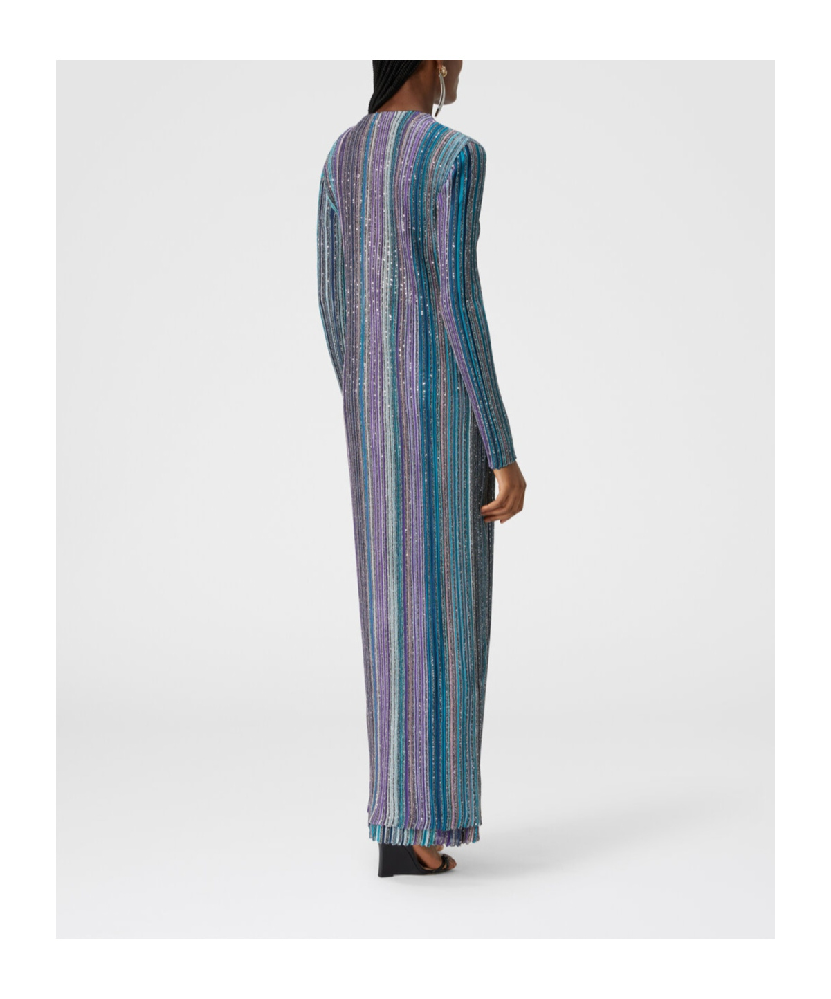 Missoni Sequinned Pleated Knit Long Cardigan In Blue