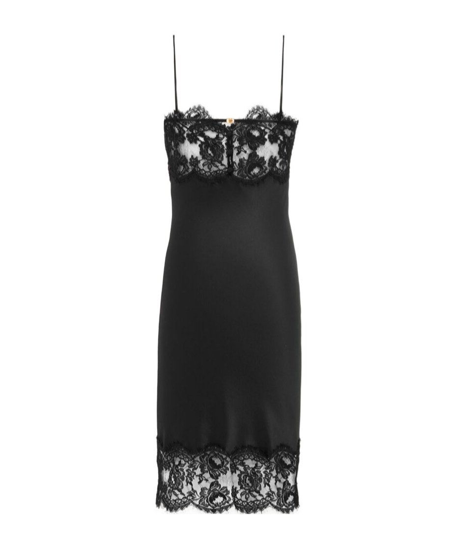 Saint Laurent Lace-trimmed Silk Satin Slip Dress In Black