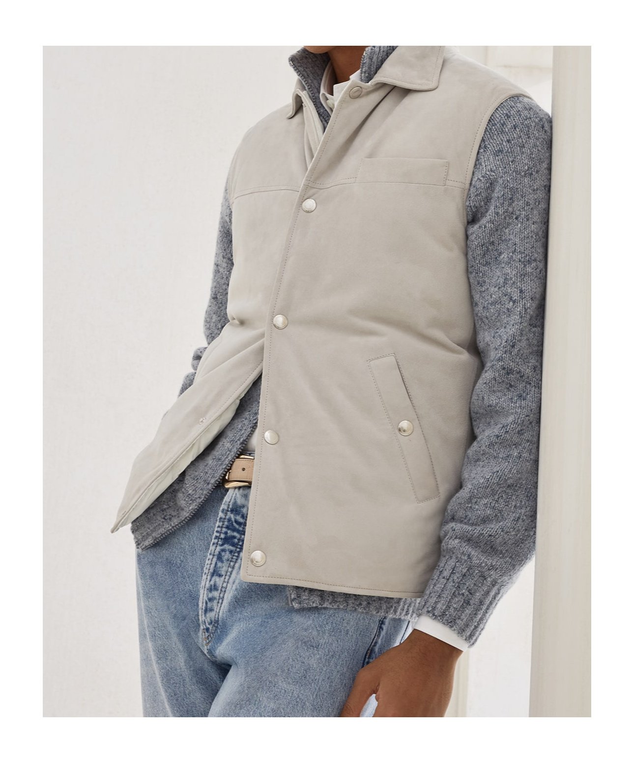 Brunello Cucinelli Suede Down Vest In Gold