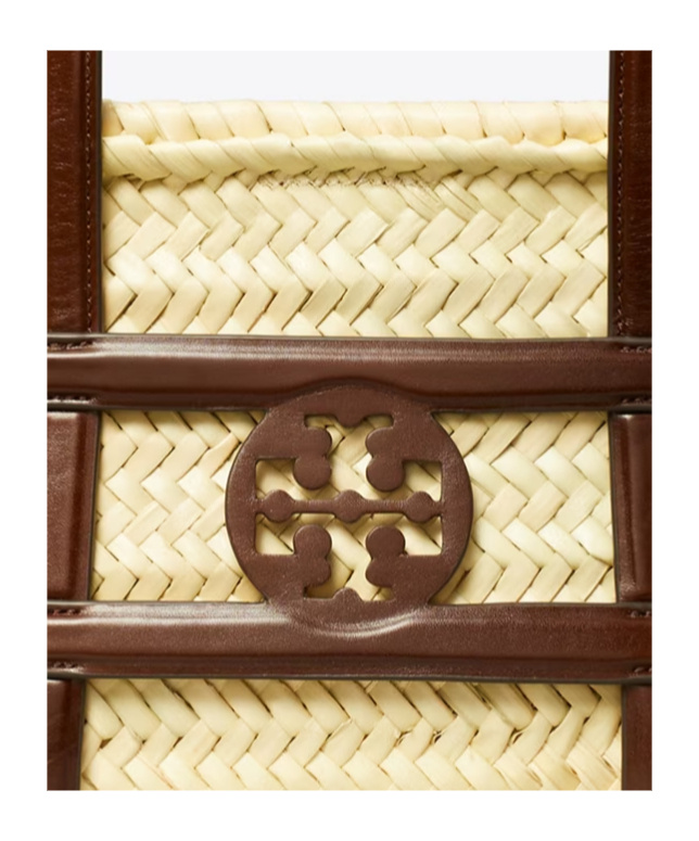 Tory Burch Small Ella Shopping Bag In Straw Classic Leather Color In Brown