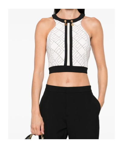 Elisabetta Franchi Monogram-pattern Halterneck Top In White
