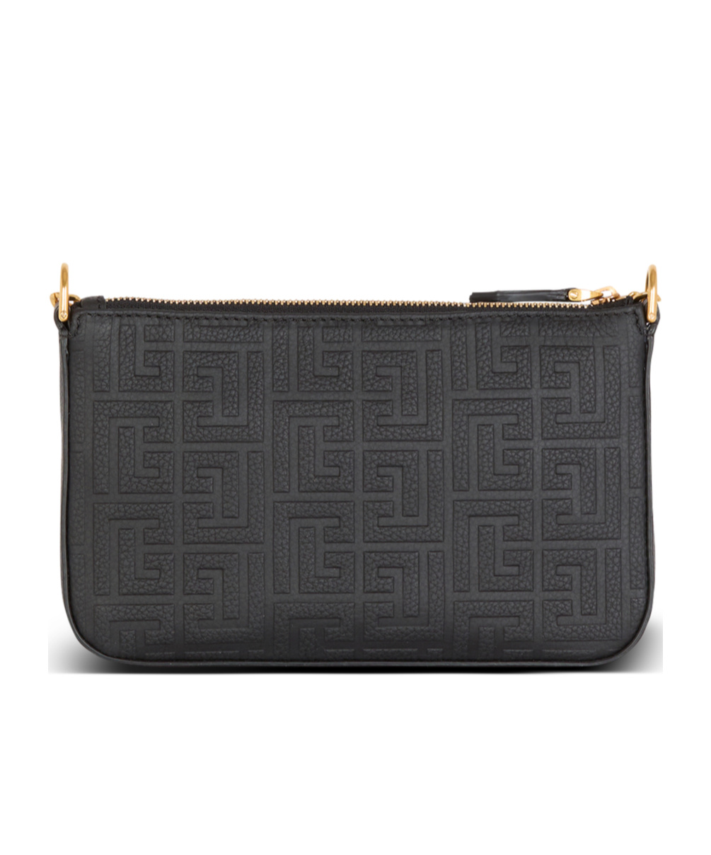 BALMAIN 1945 SOFT ZIPPED MINI BAG IN EMBOSSED GRAINED CALFSKIN WITH A PB LABYRINTH MONOGRAM