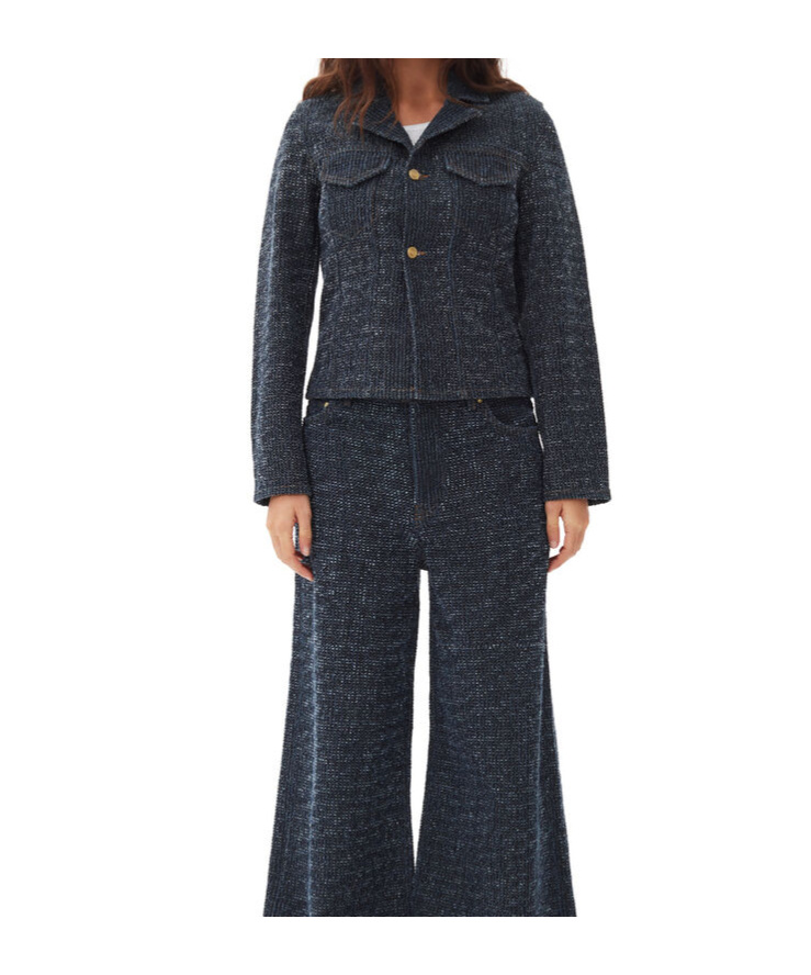 Ganni Button-up Fluffy Denim Jacket In Black