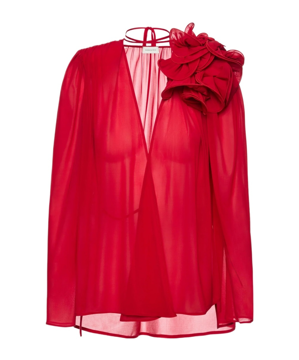 Magda Butrym Asymmetric Floral Long Sleeve Blouse In Red