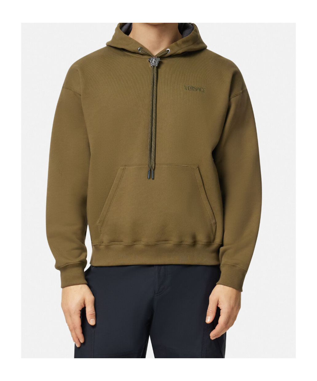 Versace Medusa Head Detailed Drawstring Hoodie In Green