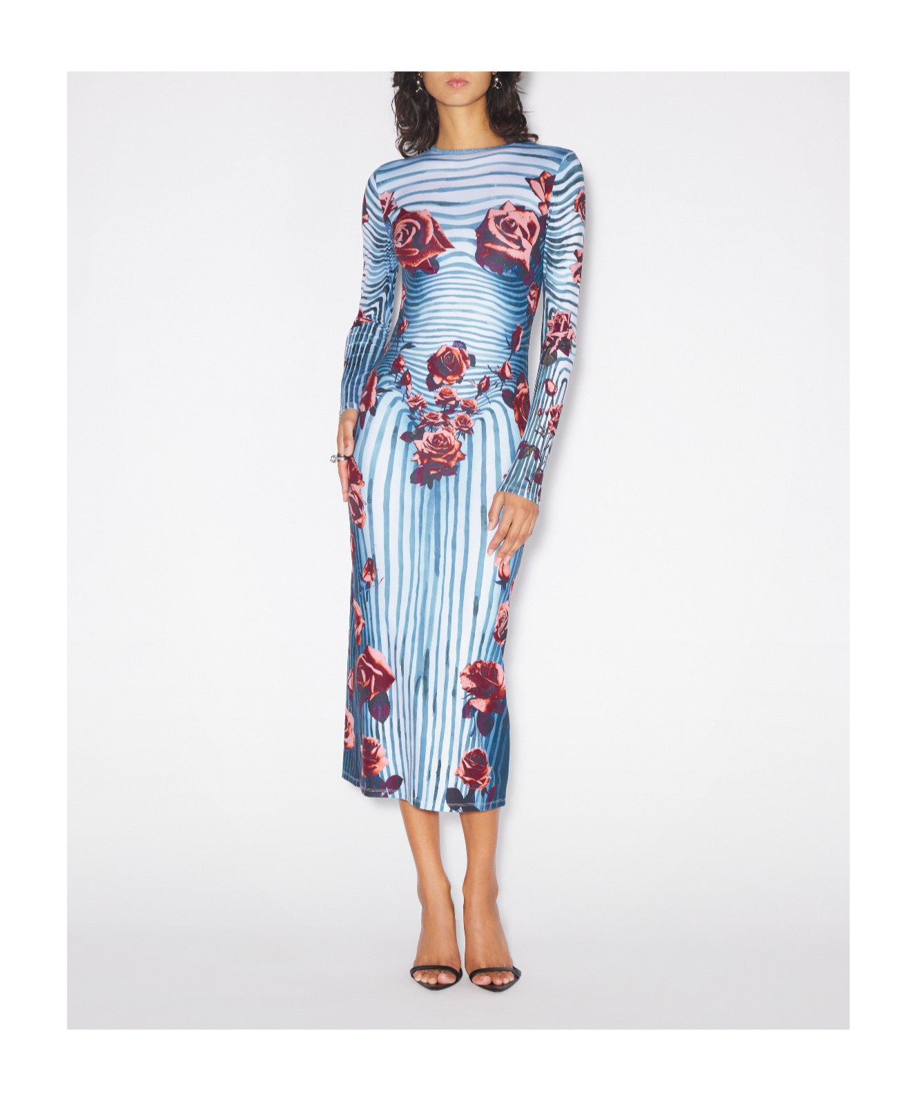 Shop Jean Paul Gaultier Flower Body Morphing Midi Dress In Blue