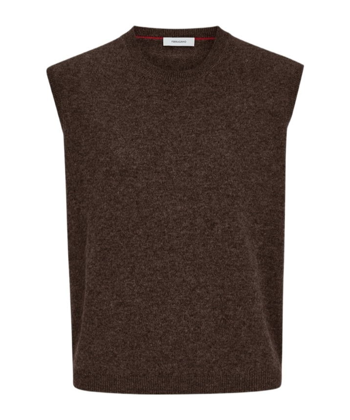Ferragamo Chocolate Stretch Wool Blend Sleeveless Sweater