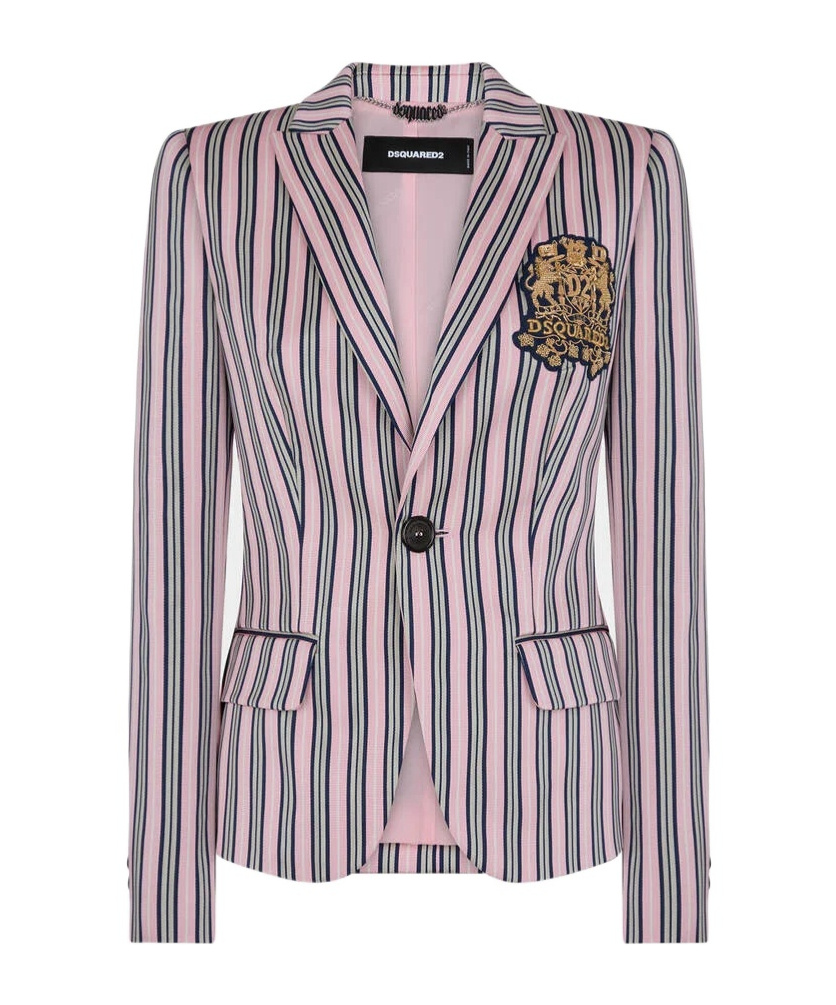 Dsquared2 Striped Jacket With Notched Lapels And Pockets In Gray