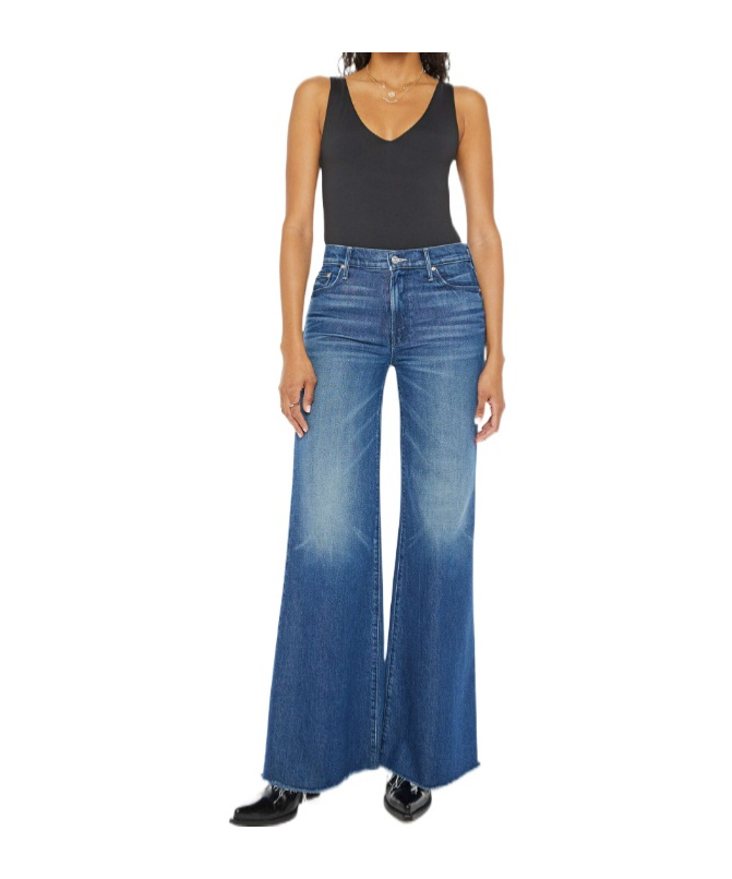 Mother The Twister Sneak Frayed Hems Flared Wide Leg Jeans In Blue