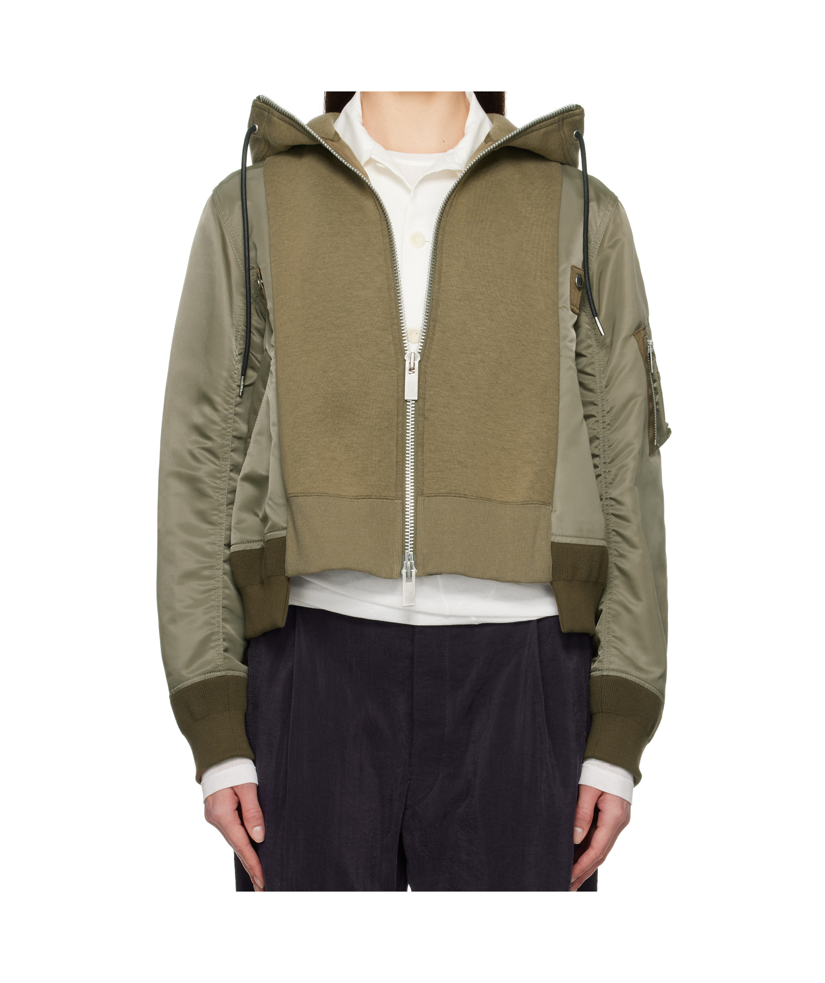 Sacai Long Sleeve Hooded Sweatshirt In Gray