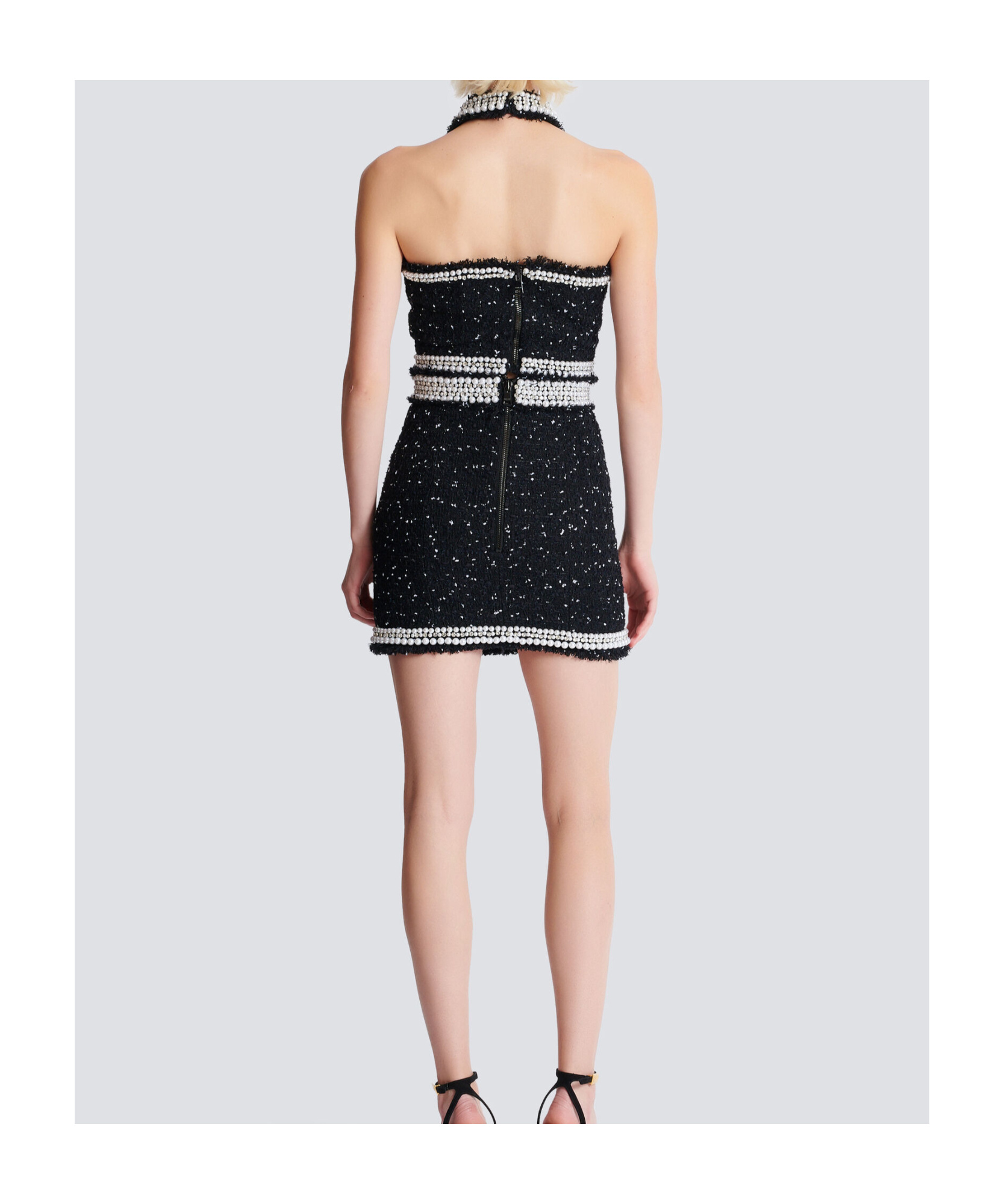 Balmain Halterneck Tweed Cropped Top In Black