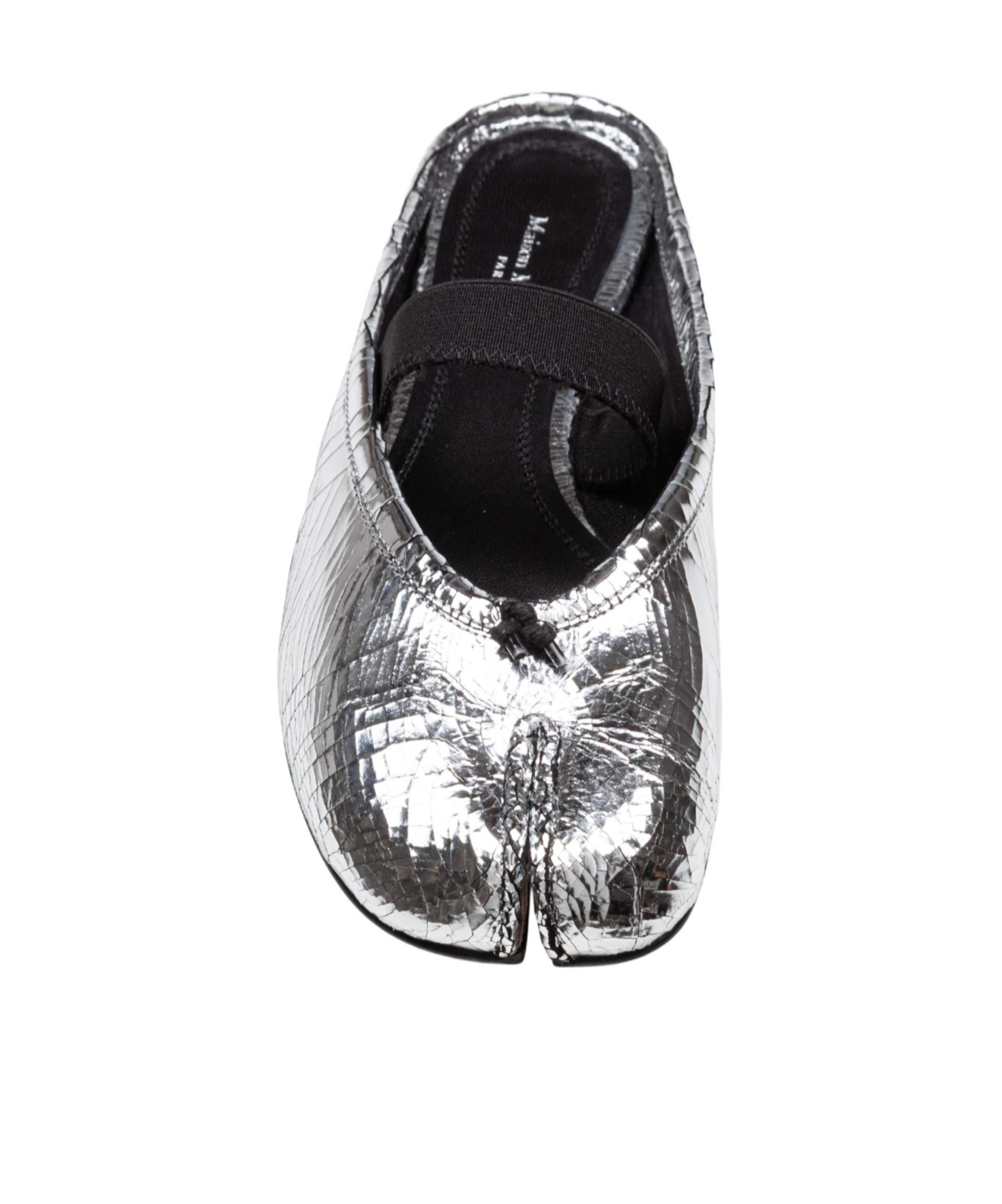 Maison Margiela Leather Tabi Mule With Broken Mirror Effect In Silver