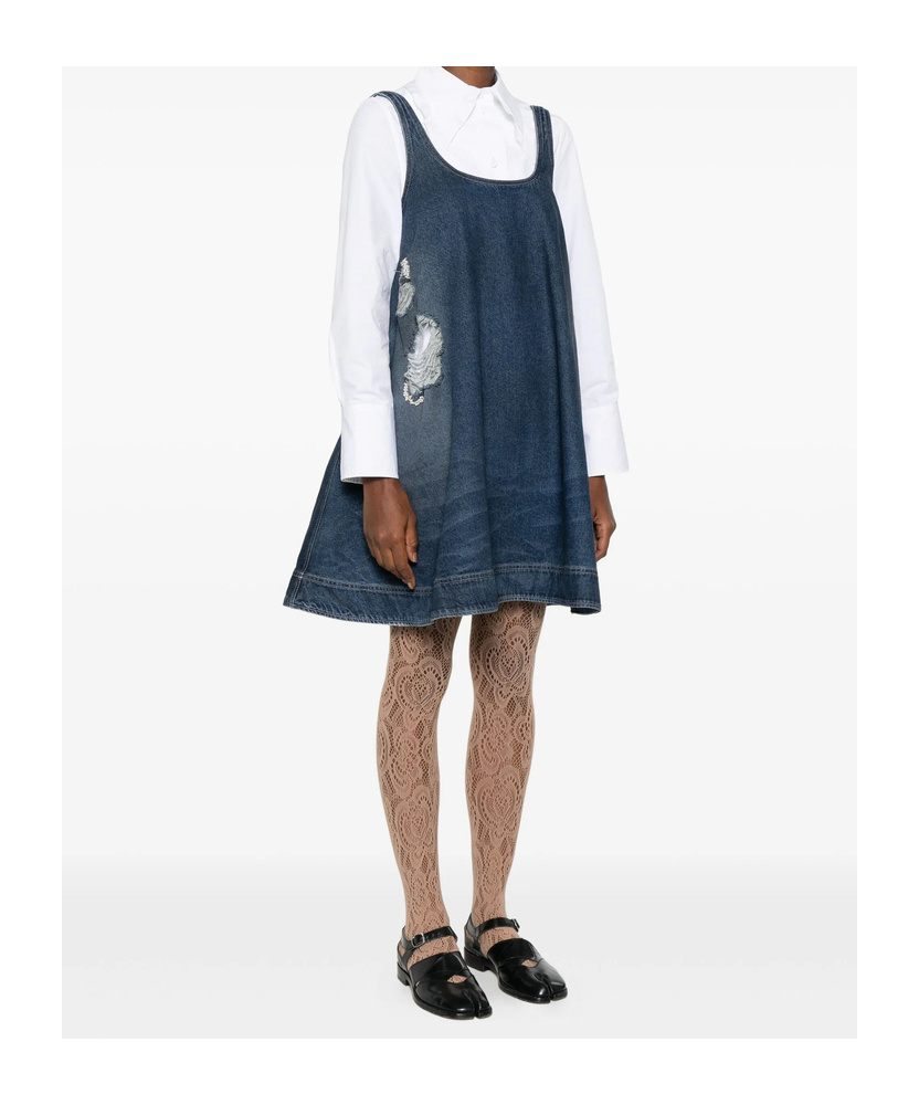 Simone Rocha Distressed-effect Denim Mini Dress In Blue