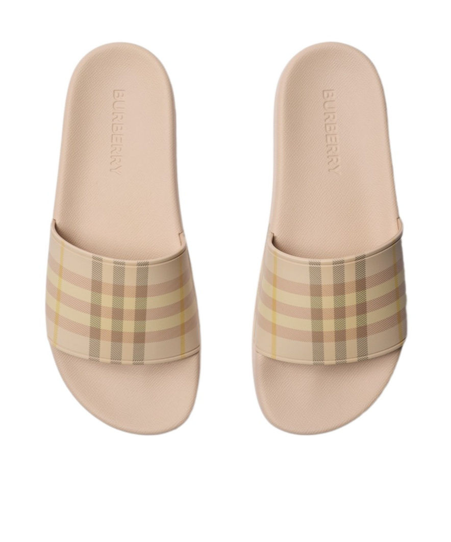 Burberry Checkered Pattern Flat Sole Slide Sandals In Nude