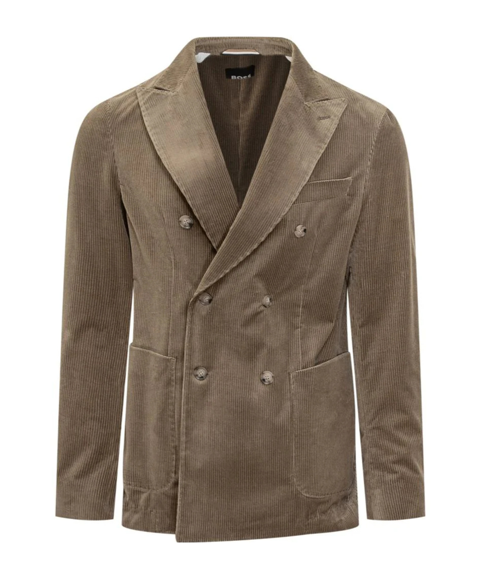 Hugo Boss Boss Boss Ribbed Double-breasted Jacket In Brown