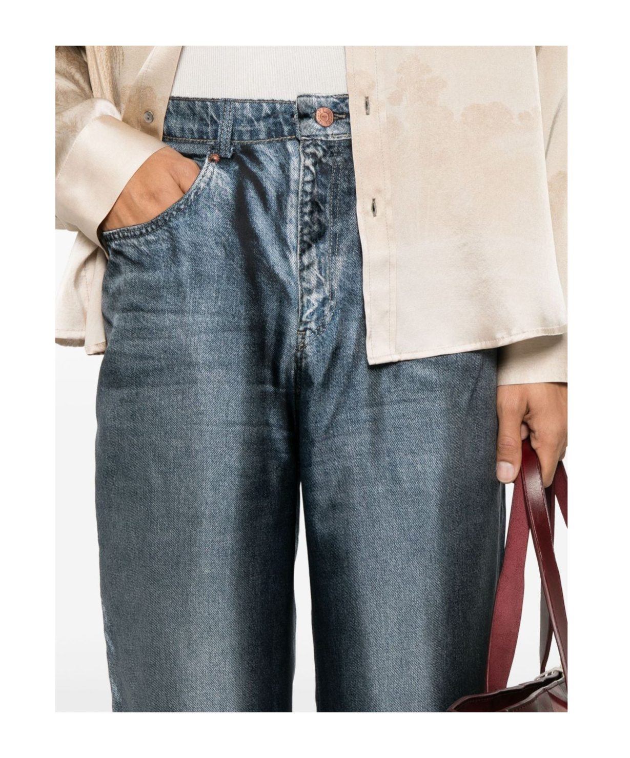 Pierre-louis Mascia Pierre Louis Mascia Denim Print Silk Trousers In Gray