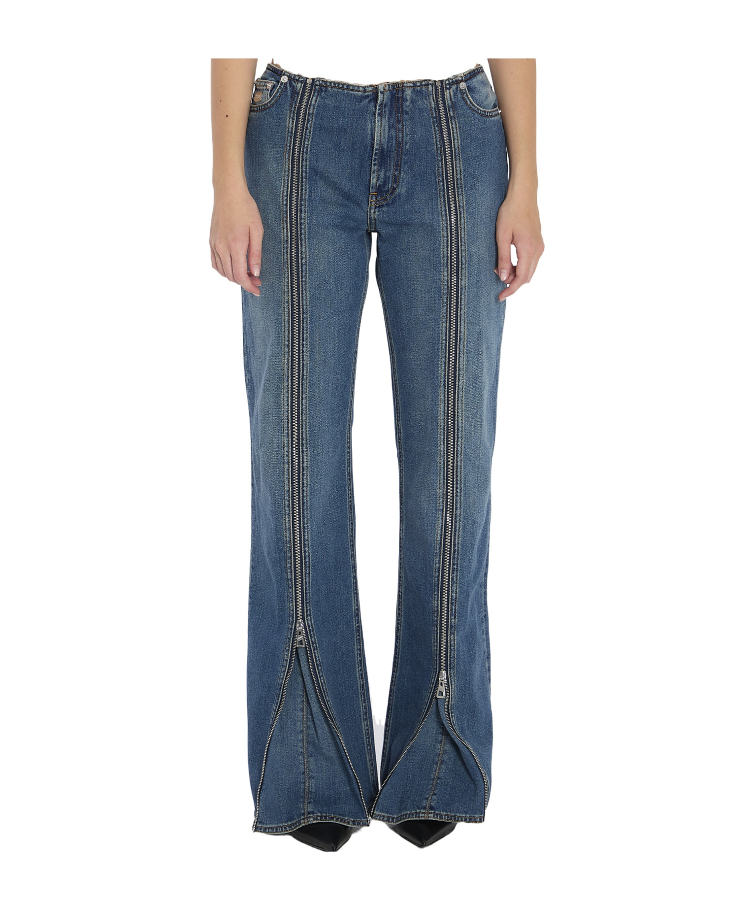 Jean Paul Gaultier Zipped Trousers Featuring Flared Legs In Blue