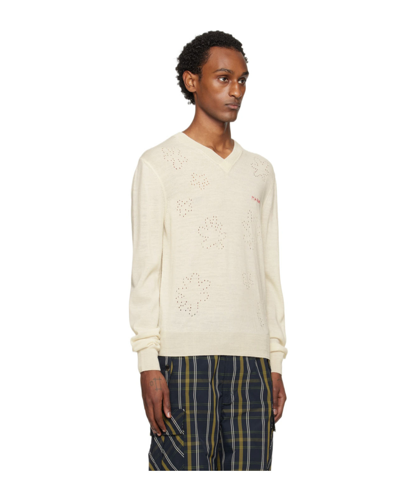 Marni Off-white V-neck Sweater In White
