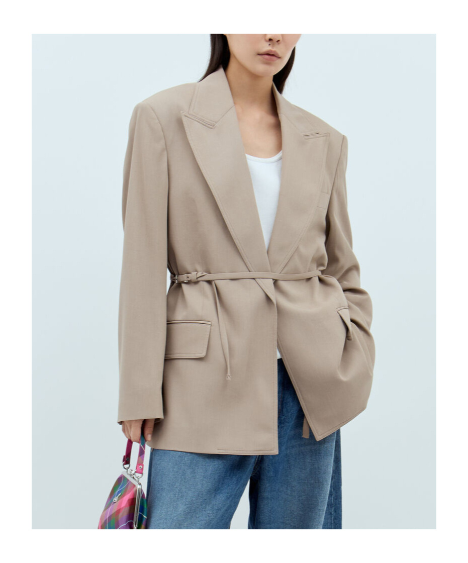 Acne Studios Women Peak Lapels Belted Blazer In Nude