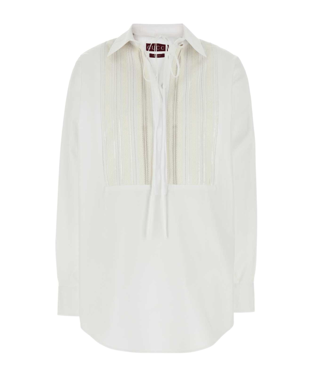 Gucci Oversize Shirt With Collared Neck And Textured Panel In White