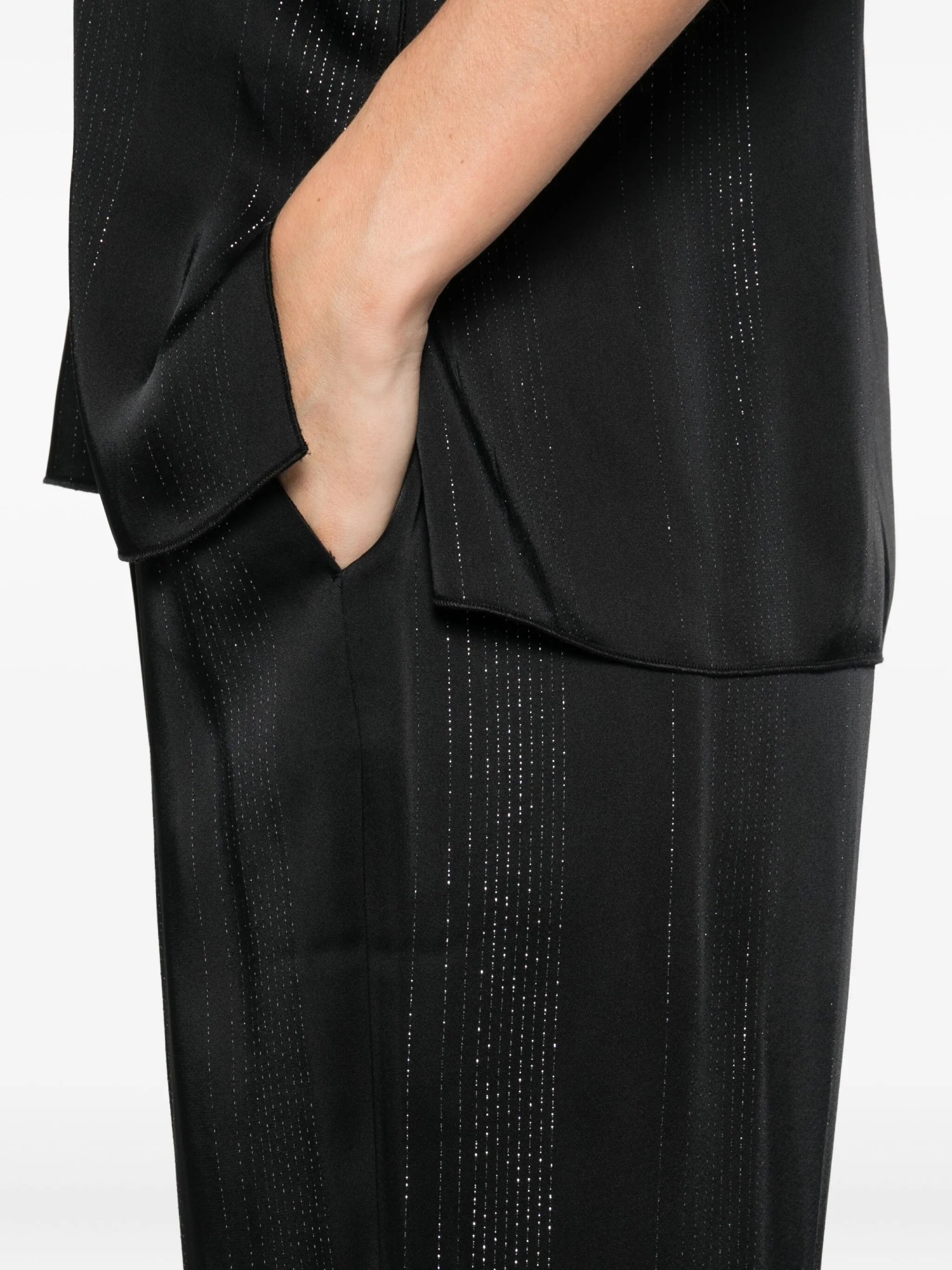 Forte Forte Trousers In Silver Pinstriped Satin In Black