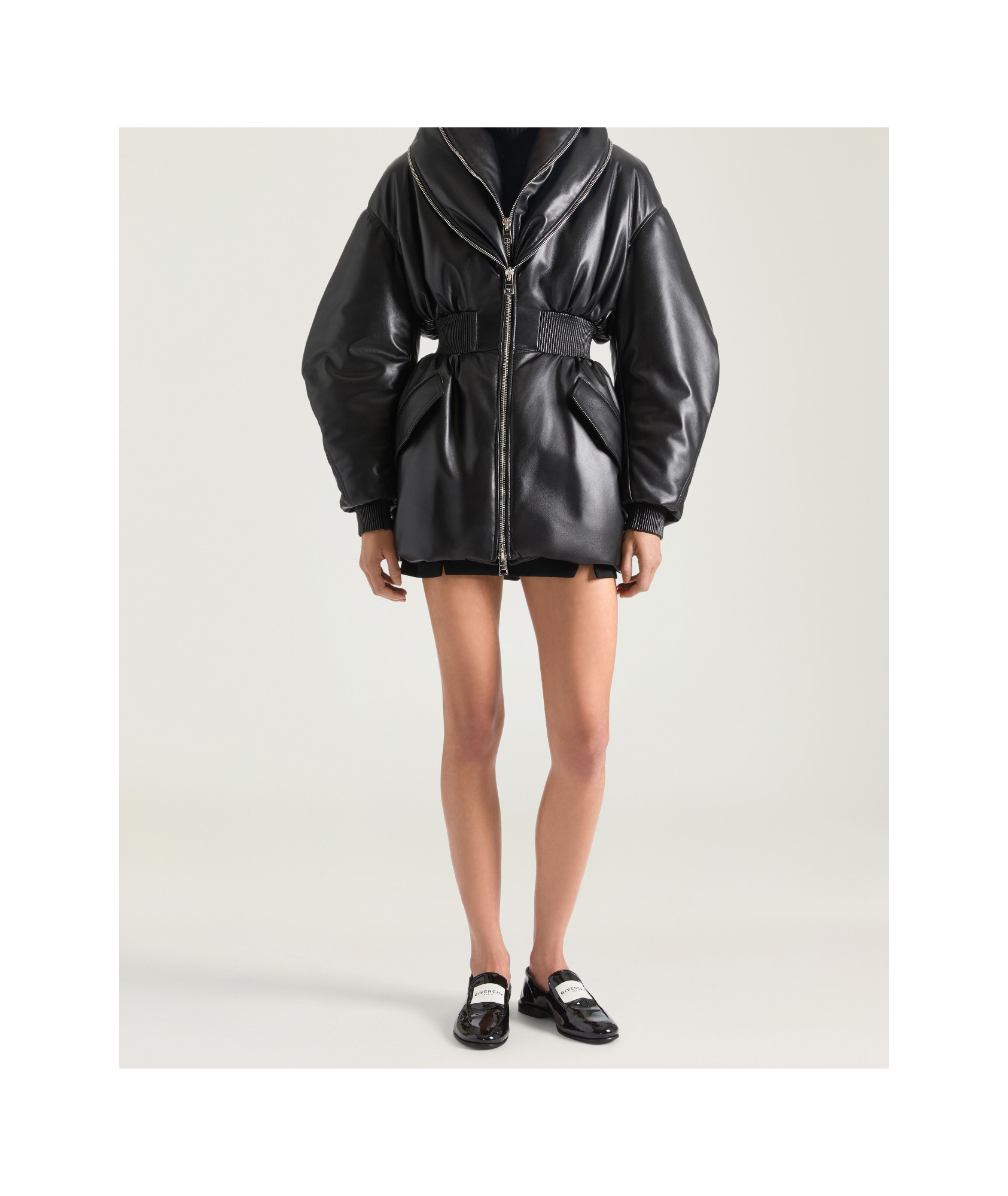 Givenchy Hourglass Bomber With Zipped Shawl Collar In Leather In Black