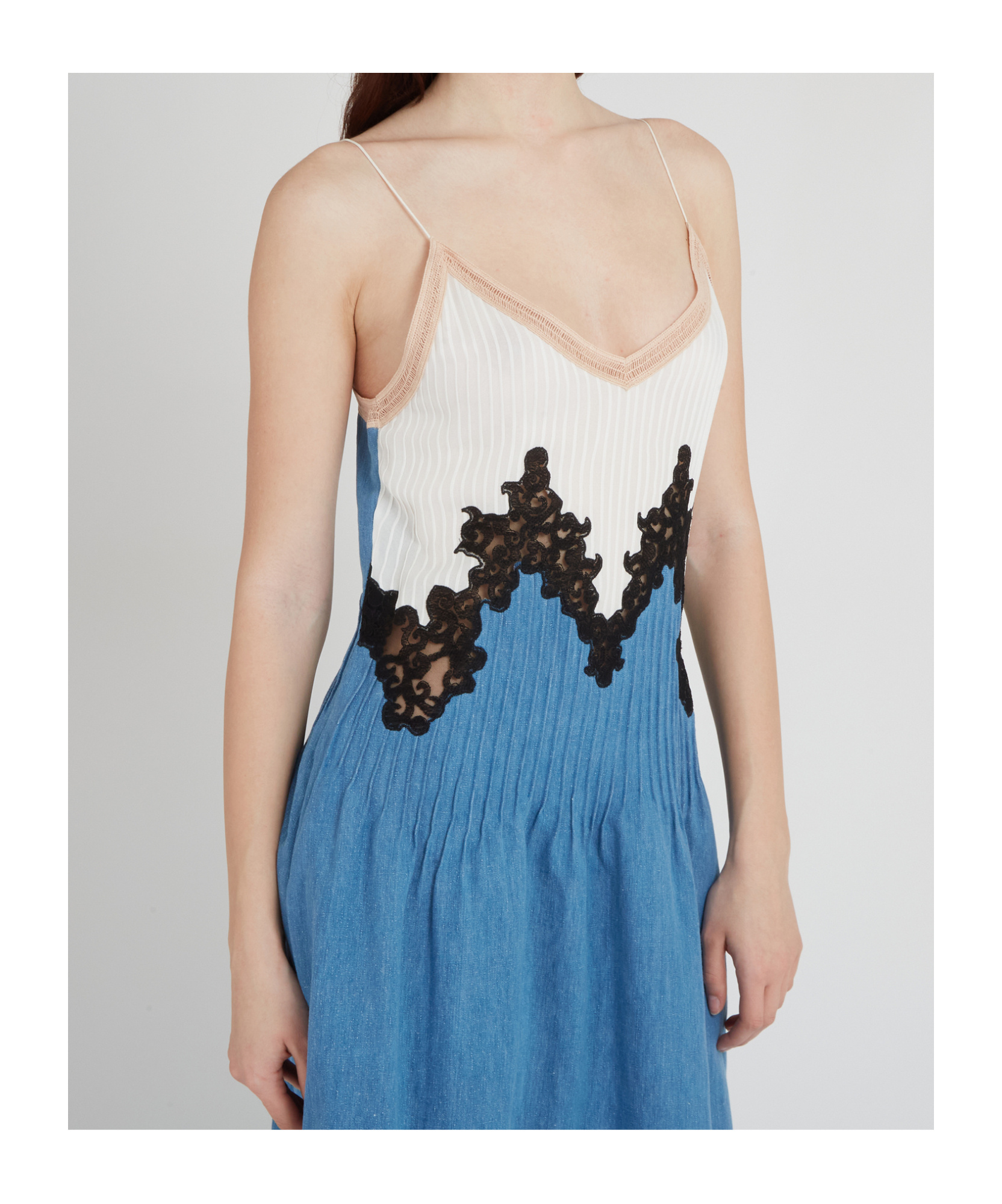 Gabriela Hearst Althea Colorblock Pintucked Denim Maxi Dress In Blue