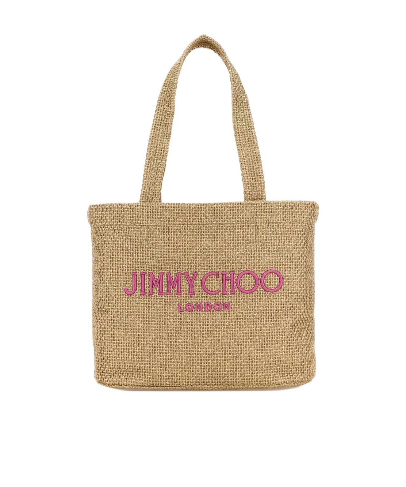Jimmy Choo Gold Rafia Mini Beach Shopping Bag In Nude