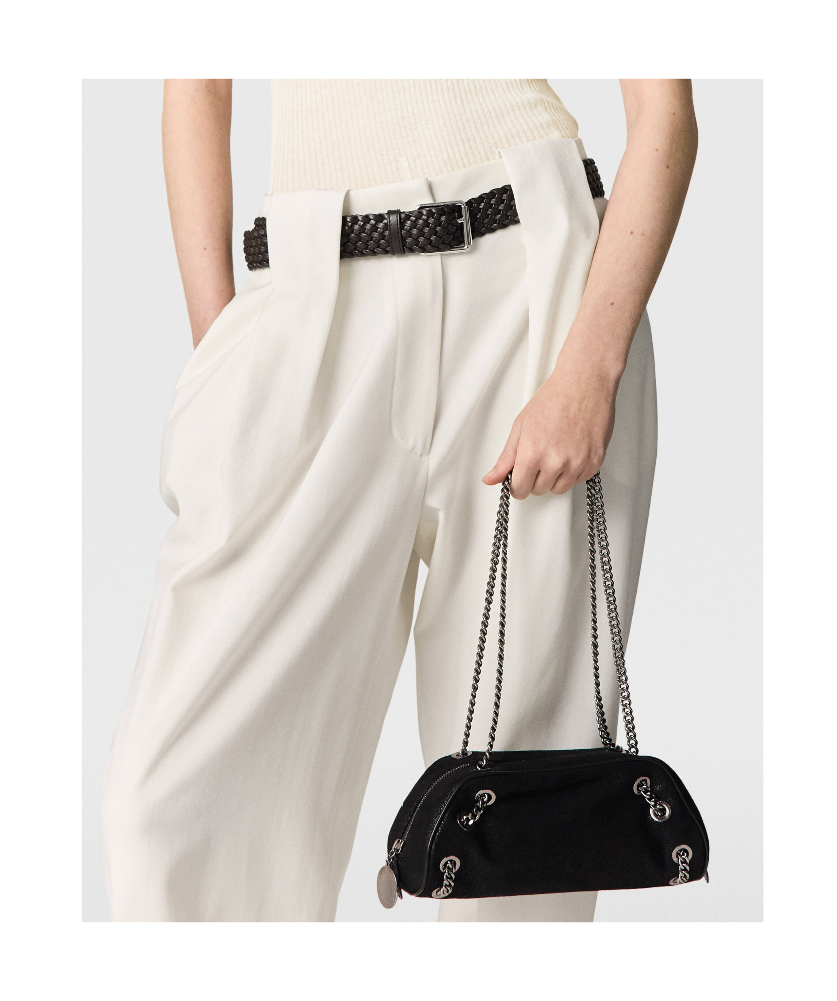 Stella Mccartney Slouchy Panelled Pleated Trousers In White