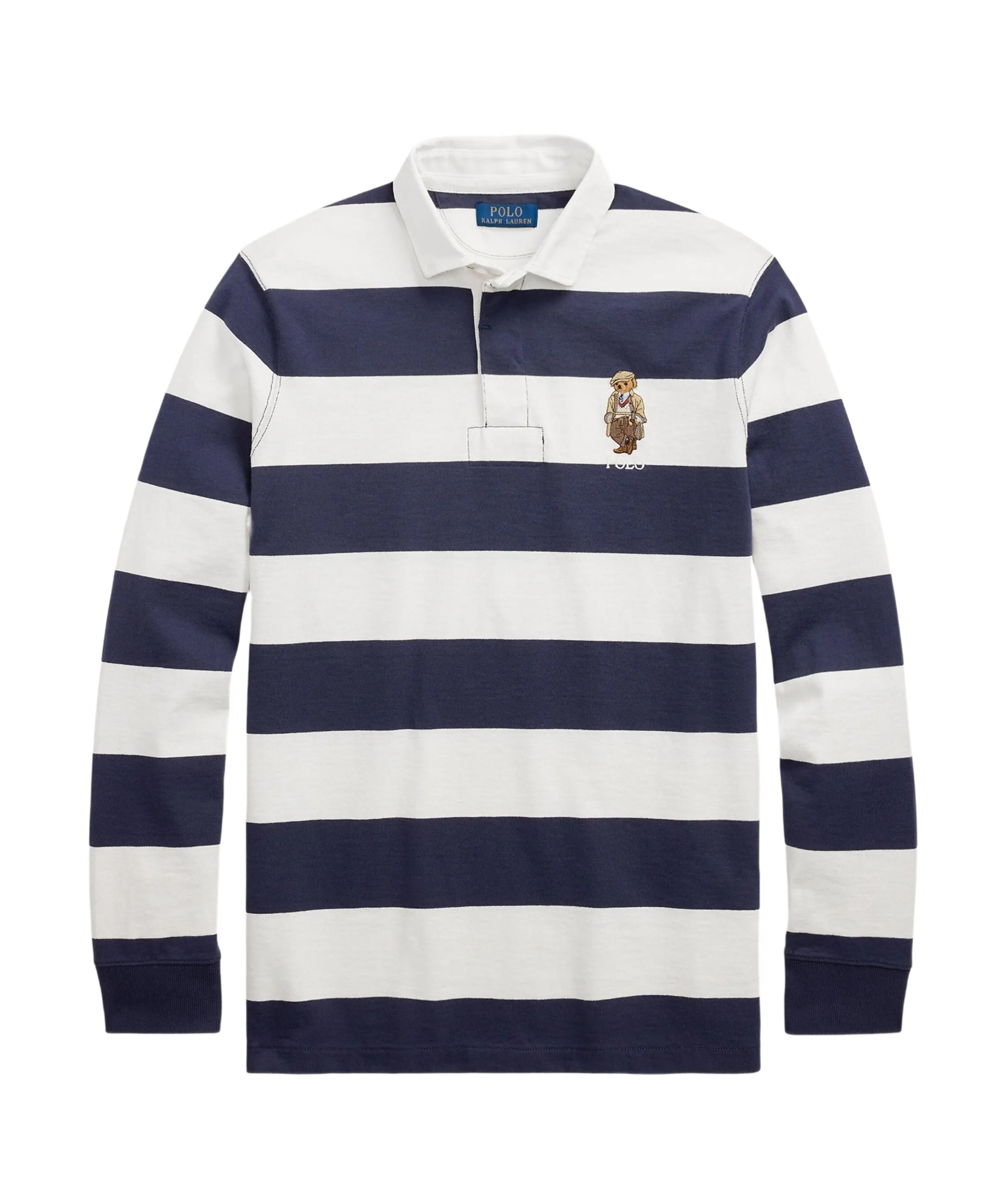 Polo Ralph Lauren Rugby Fit Blue And White Polo Shirt With Logo Embroidery On The Front And All-over Striped Motif In  In Multi