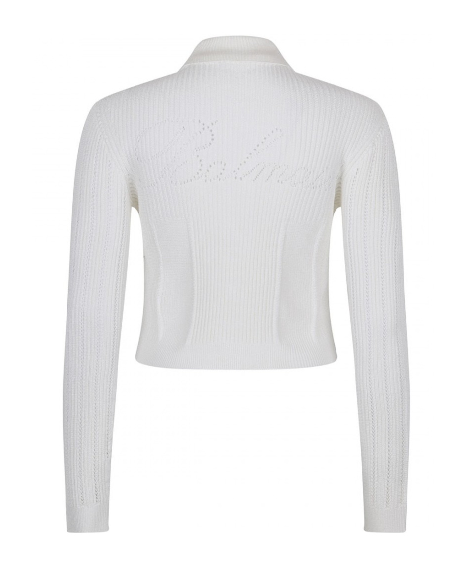 Balmain Perforated Knit Cardigan With Embossed Logo Buttons In White